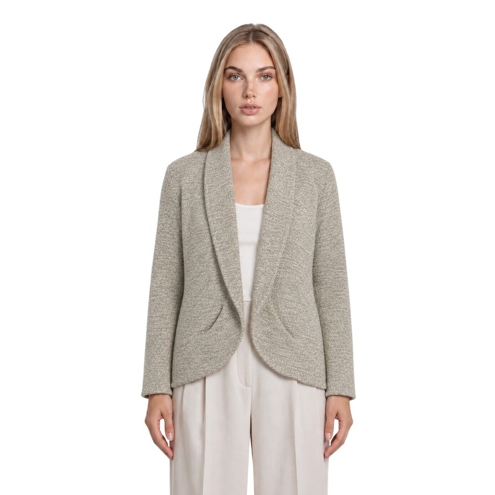 Talbots Cardigan Sweater Women's Size 1X Cream Marled Metallic Shawl Collar